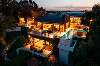 Night shot of two-story luxury holiday home - Cloud 9, Bay of Islands, New Zealand